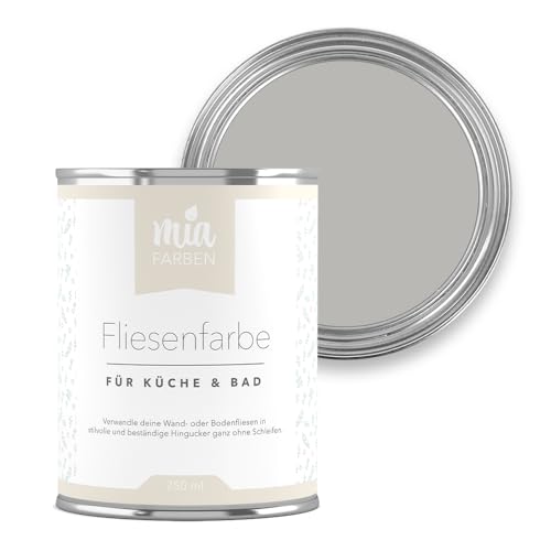 miafarben Fliesenfarbe ohne Schleifen Fliesenlack für Wand & Boden Bad & Küche hochdeckend matt wasserbasiert für Innen (Sanftes Wolkengrau 750ml)
