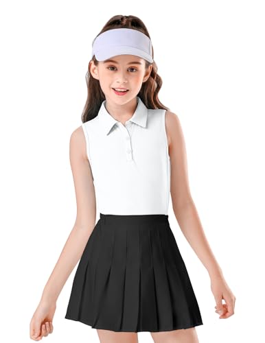 Girls Golf Shirts Sleeveless Polo Tank Tops White Polo Shirts 8-10 Years