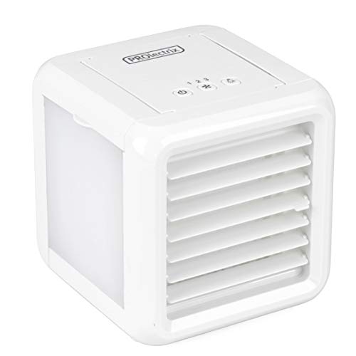 Prolectrix® EH3139V2PROVDE Ice Cube Plus+ Portable Table Top Personal Space Air Cooler with European Plug | 5 W | LED Lights | 3 Speeds | 2 x 300 ml Water Tanks | White