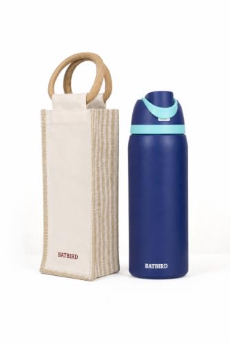 Image of Stainless Steel Water Bottle 32 oz with Flip Lid and Carry Loop (Dark Blue, 960 ml)