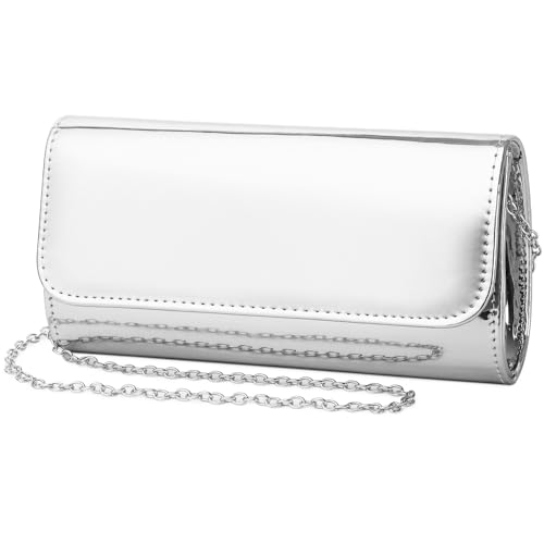 Bolsa clutch nude feminina vermelha de couro envernizado bolsa envelope de couro envernizado preto para festa de casamento, presente de viagem, Prata 018