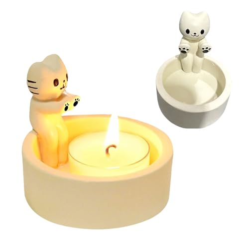 XQMMGO Portavelas con forma de gato, bonito portavelas de gato, bonito portavelas perfumado, regalo para amantes de los gatos (negro y blanco)