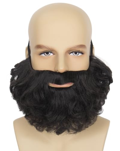 Yan Dream Short Black Curly Fake Beard for Men Classic Full Fake Beard and Mustache Costume Facial Hair for Cosplay