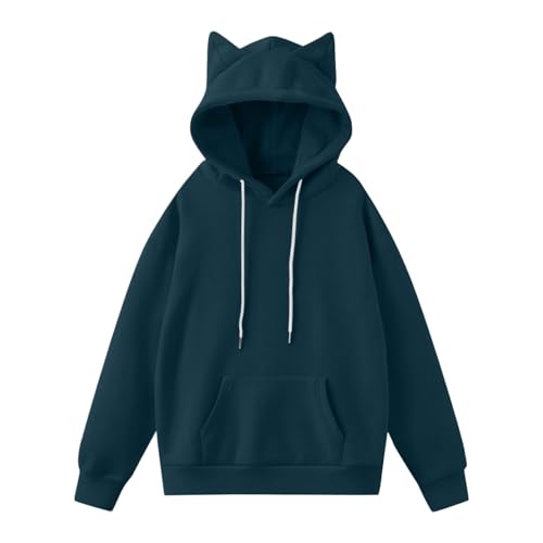 Sudadera con capucha para mujer con orejas de gato - Sudadera con capucha de estilo kawaii | Sudadera informal y divertida para el día a día, Style_u01 Azul, L