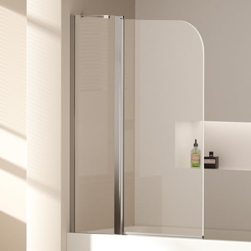 EMKE Mampara de ducha para bañera de 100 x 140 cm, color negro, 1 pieza, plegable, con cristal templado de seguridad de 6 mm, accesorio para bañera, pared plegable, mampara de ducha de cristal