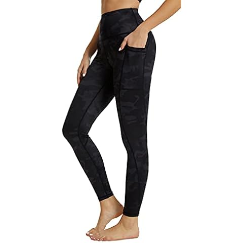 Sugar Pocket Women's Yoga Leggings Fitness Tights Workout Pants Gym Leggings with Side Pocket M Black/Camouflage Cover