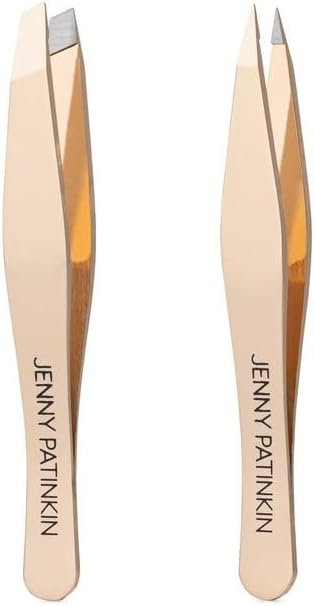 Jenny Patinkin The Big Reveal ® Mini Tweezer Set, Eyebrow Tweezers, Slant & Pointed Tip, Gold Plated Stainless Steel, Precision Tweezers for Ingrown Hair & Facial Hair, 2 Count
