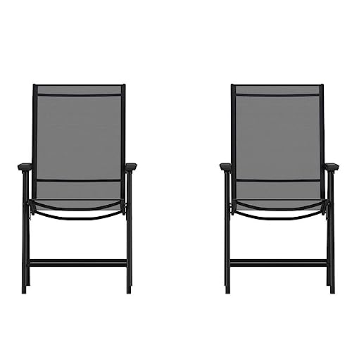 Flash Furniture 2-TLH-SC-044-BKBK-GG Paladin Black Outdoor Folding Patio Sling Chair cover