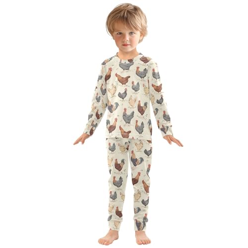 ALAZA Lovely Chicken Rooster Cartoon Pajamas Long Sleeve Sleepwear 2-Piece Pajama Set3