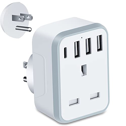 UK to US Plug Adapter with USB and Type C