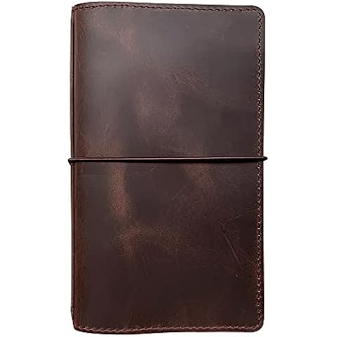 newestor Travelers Notebook Cover with Inner Pockets, Card Slots and Pen Holder, Standard Size, Dark Brown Cover