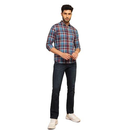 Image of Wrangler Male Checkered Blue Regular Fit Shirt
