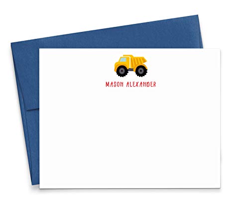 Personalized FLAT Note Cards for Boys, Personalized Truck note cards, Dump Truck Stationery, Your Choice of Colors and Quantity