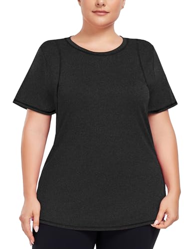 COOTRY Women's Plus Size Workout Tops Loose Fit Short Sleeve Athetic Running Yoga Shirts2