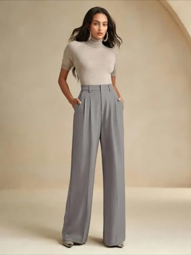 Image of KOTTY Womens Solid Straight fit Pleated Front Office Wear Pant