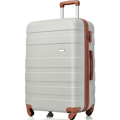 Luggage Sets New Model Expandable ABS Hardshell 3pcs Clearance Luggage Hardside Lightweight Durable Suitcase sets Spinner Wheels Suitcase with TSA Lock 20''24''28''(Light Grey and Brown)2