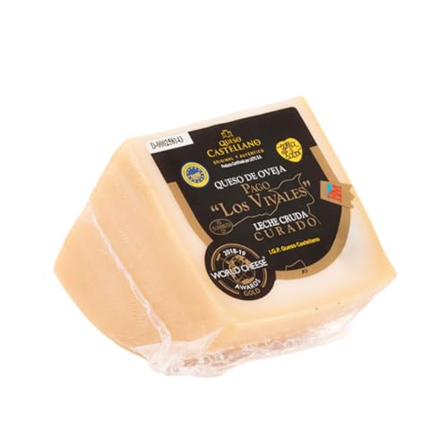 Queso de Oveja Curado Los Vivales – Leche Cruda, 6-8 meses curación, 1/4 queso 800 g aprox. – Medalla Oro World Cheese Awards | Curado artesano, tabla gourmet, castellano, regalo gastronómico