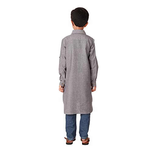 Fabindia Boy's Cotton Self Design Regular Kurta (1030728Grey_Grey