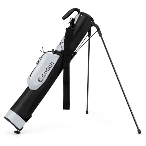 COSTWAY Golf Pencil Bag mit Ständer, Golfbag mit 2 er Unterteilung, Golftasche leicht mit Schultergurt & Tasche, Golf Standbag tragbar für Herren, Damen...