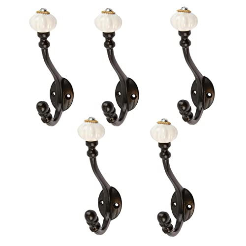 Image of Hammer and Tongs 5X Black 30mm x 140mm Ceramic Flower Hat & Coat Hook - Cast Iron Vintage Antique Wall Mounted Hanger