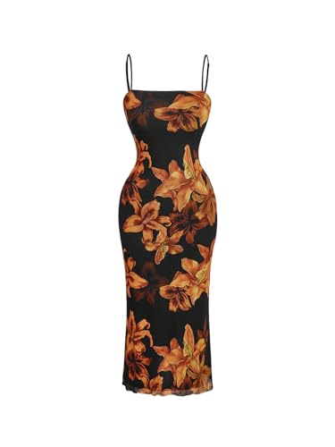 Image of BEAUDRM Women's Sexy Floral Plus Size Dress Date Night Club Cocktail Dress | Summer Vintage Mesh Bodycon Maxi Dress, Elegant Wedding Guest Dresses