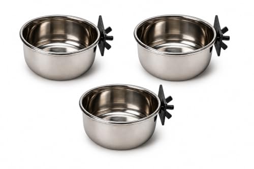 Image of Pets Empire Best Stainless Steel Birds Coop Cup Feeder Bowl (200 ML Pack of 3, Coop)