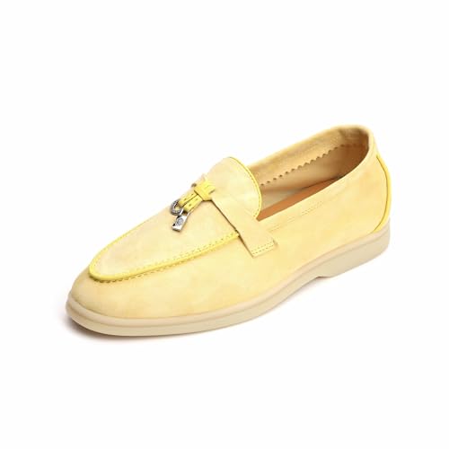 Image of XOBZJH Women's Leather Suede Loafers Flats - Slip-On Penny Loafers with Soft, Comfortable Driving & Dress Shoes for Casual Office Work All Day