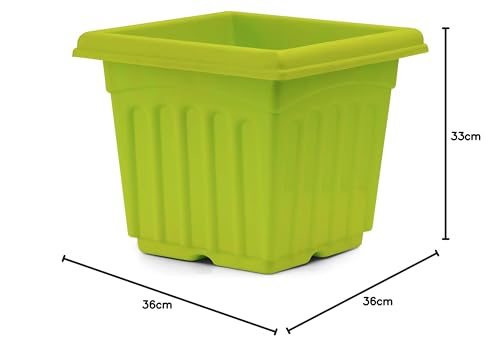 Image of Gardens Need Square Planter with Drip Tray Set (14-inch, Lemon Green, Pack of 2 Sets)