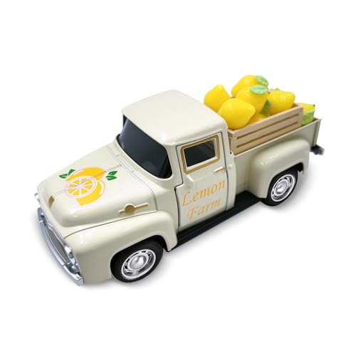 Teeloray Lemon Decor Vintage Truck Decor with Mini Faux Lemons and Wooden Crate Summer Tiered Tray Decor Lemon Decorations for Home Desk Shelf Farmhouse Kitchen Centerpieces for Tables- Cream