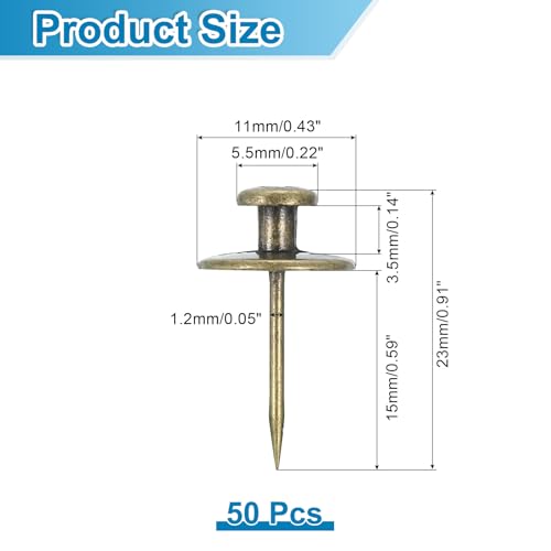 Image of uxcell 50 Pcs Double Headed Picture Hanging Nail, Zinc Alloy Push Pins Picture Hangers Double Headed Thumb Tacks for Hanging Pictures, Bronze