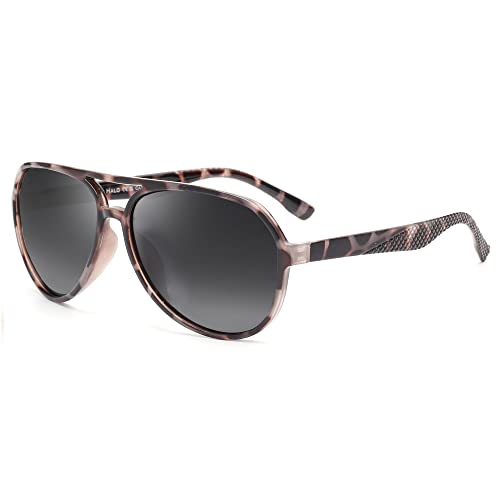 JIM HALO Polarized Sunglasses Men Women, Retro Aviator Shades for Driving Fishing Grey Tortoise/Grey2