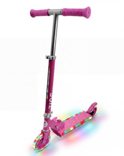 Zinc Light Party 2 Kids Scooter for Boys & Girls Age 3-8 - Foldable Scooter with Light-Up Wheels Stem & Deck 20 Light Functions 4 Adjustable Heights 120mm PU Wheels ABEC 7 Bearings - Pink