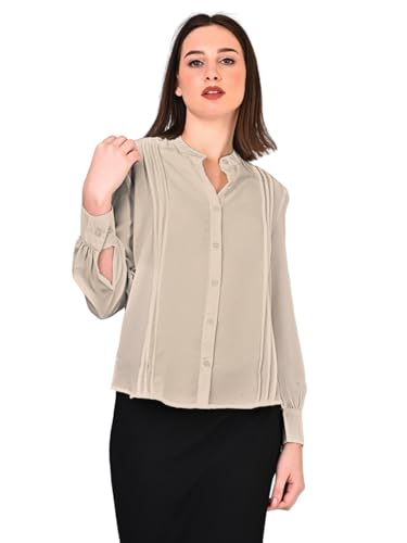Image of Women's Regular Fit Solid Pleated Cotton Blend Shirts