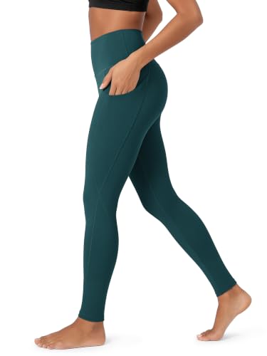 ODODOS Women's High Waisted Full Length Yoga Leggings with Pockets, 28" Inseam Tummy Control Non See Through Workout Athletic Running Yoga Pants, Forest Teal, X-Large