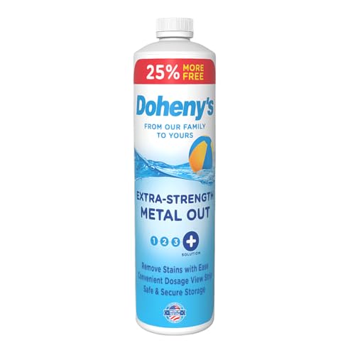 Image of Doheny's Extra-Strength Metal Out Pool Treatment | Professional-Grade, Highly Concentrated Formula | Reduces Staining, Scaling & Discoloration | Dosage View Stripe | 40 Oz. Bottle