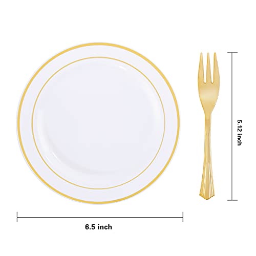 Wellife 240 Pcs Gold Plastic Dessert Plates, 6.5 Inch Disposable Salad Plates, Premium White Appetizer Plates With Gold Rims Perfect For Parties Or Weddings #TOP1