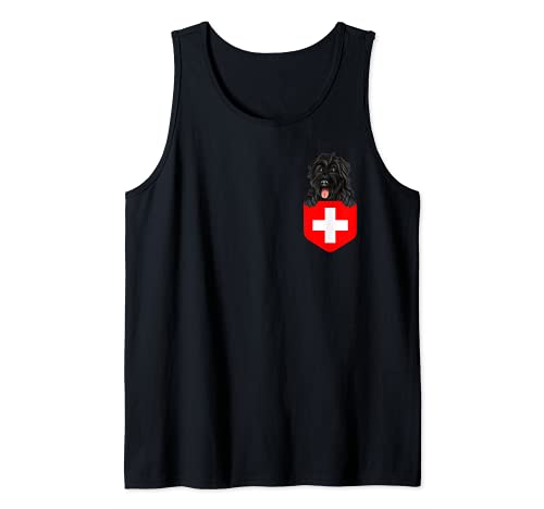 Switzerland Flag Bouvier des Flandres Dog In Pocket Tank Top, Black