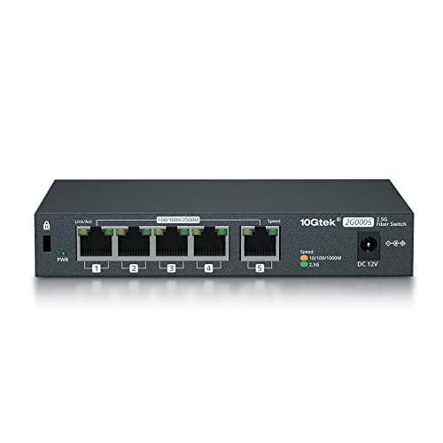 Image of 10Gtek 5-Port 2.5G Multi-Gigabit Ethernet Network Switch, 5 x 2.5GBASE-T Compatible with 10 /100 /1000 /2500Mbps, Plug & Play | Ethernet Splitter