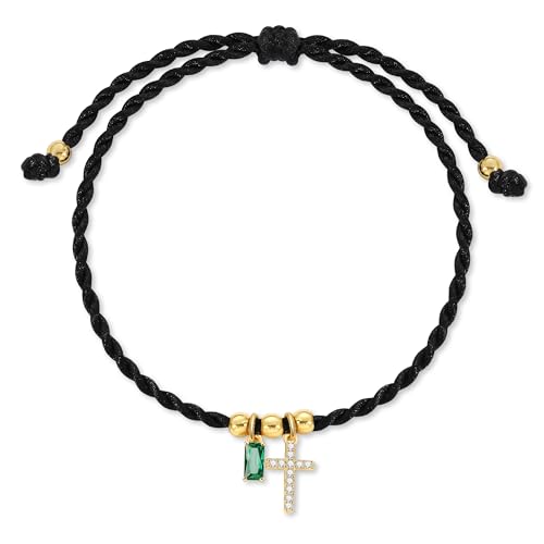 Birthstone Bracelets for Women, Cross Bracelet for Gls Christmas Gifts for Mom Handmaded String Rope Bracelets First Communion Gifts for Gls 05.May.(Emerald)