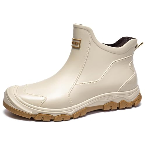 Gugifcto Botas de Agua Hombre,Botas Impermeables Mujer,Suave y Ligero Botas de Agua Trabajo Hombre Impermeable Antideslizante Adecuado para Días Lluviosos y Ambientes Húmedos Beige40EU/42CN