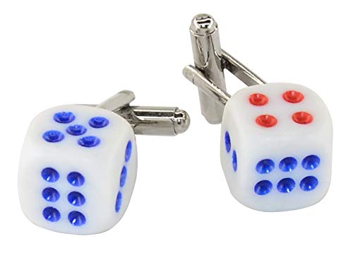 Mancuernillas Hombre Dados Azul y Rojo Tono Plata miniatura 1