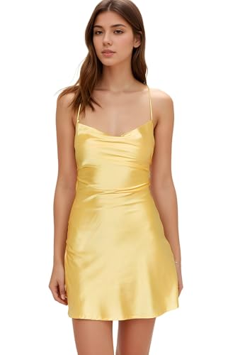 Crossed Spaghetti Straps Homecoming Dresses for Teens Backless Satin Cami Dress Mini Cocktail Party Gowns DR0560