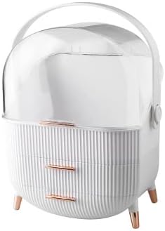 Hiraya Luxury cosmetic case with drawers and brush organiser, Transparent fashion Dust water proof Display, Large Capacity portable Jewellery and Makeup Box Great for Countertop (white)
