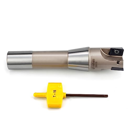 Image of OSCARBIDE Indexable End Mill R8 Shank,3 Flutes 1-1 /4 inch Cutting Diameter | 5-27 /32 inch Overall L | 3 APKT1604 Carbide Inserts | 90 Square Shoulder Milling | Smooth Finishing | Long-Lasting Tool Life
