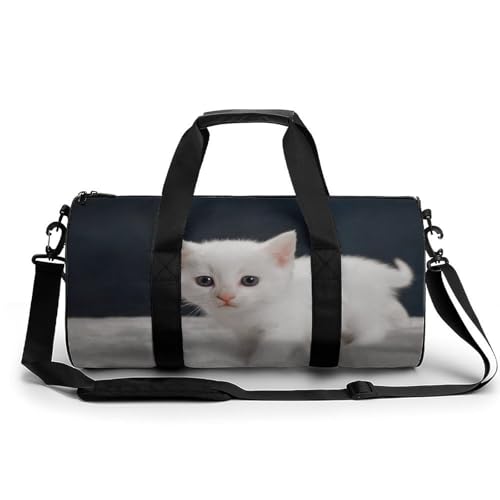 Sac de voyage chaton blanc gym duffel bag camping randonnée