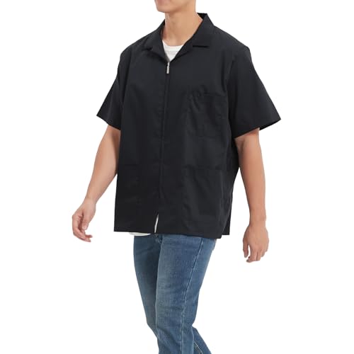 TopTie Unisex Zip Front Smock Short-Sleeve Zippered Work Shirt Utility Jacket3