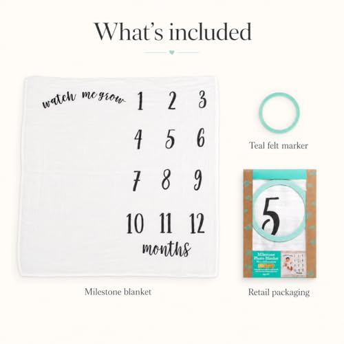Image of Kate & Milo Baby Milestone Blanket with Monthly Markers, Muslin Cotton Infant Photo Prop Blanket for Newborn Photos and First Year Milestones