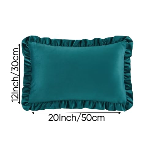 Image of Amazon Brand - Umi Velvet Dark Teal 12x20 Pillow Covers, Set of 2 Decorative Ruffle Cushoin Pillow Covers for Sofa Couch