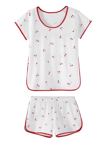 Image of Hilinker Women Striped Pajama Set Short Sleeve Top with Shorts Sleepwear Pjs 2 Piece Lounge Sets