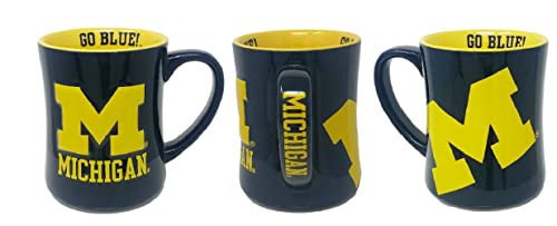 RFSJ INC. Michigan Wolverines Ceramic 16oz Relief Mug Official 3D Logo Coffee Cup Handwash Recommended Individually Boxed